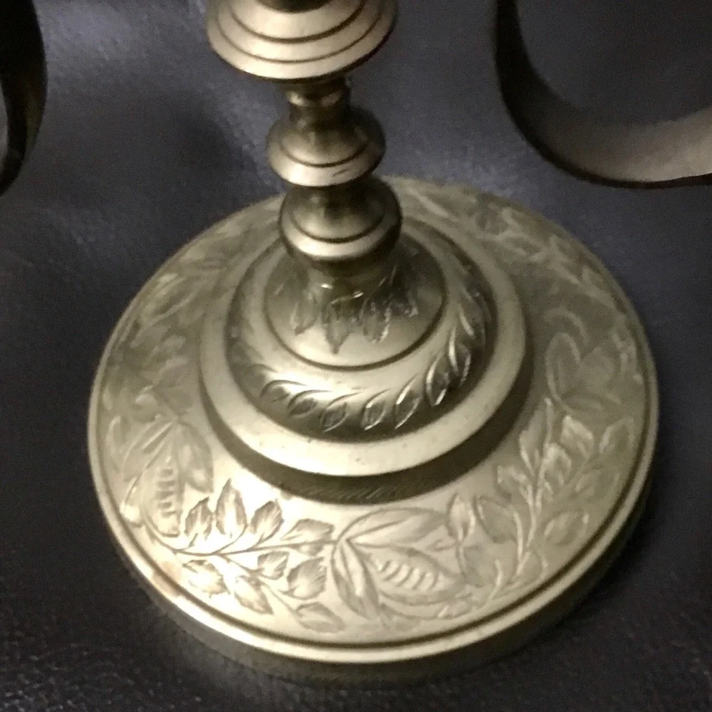 Antique Solid Brass 3-Arm Candelabra Pair from India